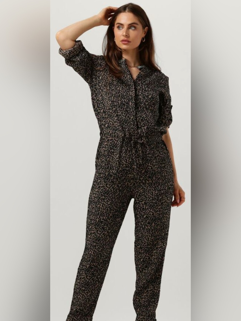 NWT Scotch & Soda Black and Brown Leopard-Print Jacquard Utility Jumpsuit